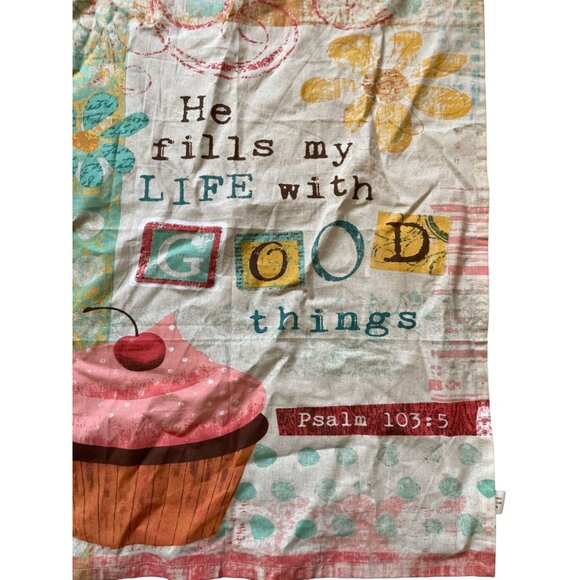 Decorative Cotton Tea Towel With Psalm 103:5 Quote & Cupcake Design Multicolor K - Picture 1 of 6
